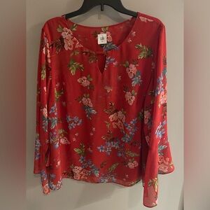 CAbi Red Floral Blouse